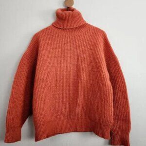 J. Crew Chunky Wool Blend Turtleneck Cozy Sweater Orange